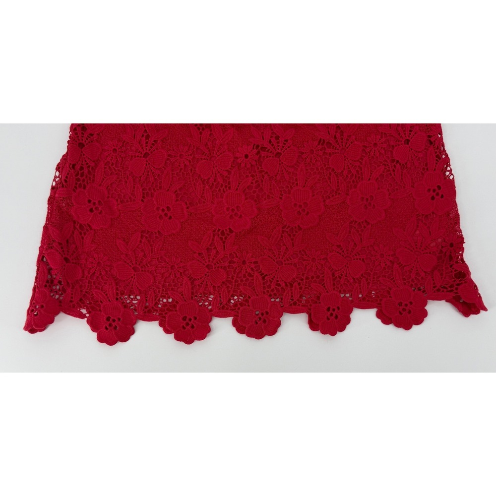 Vanessa Virginia Anthropologie Red Floral Lace Scalloped‎ V-Neck Short Sleeve 4 - Picture 5 of 9